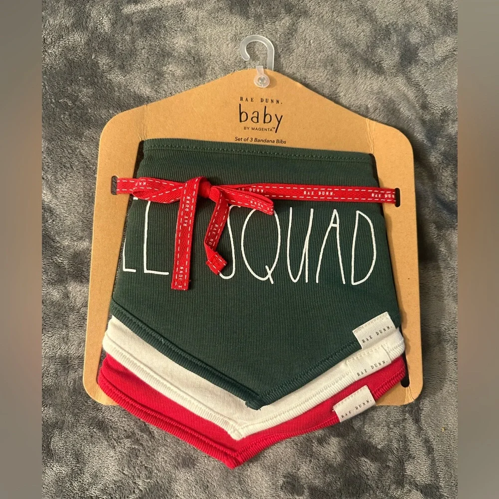 Rae Dunn Christmas Baby Bibs Pack Of 3 Santas Helper Elf Squad Jingle Bells New